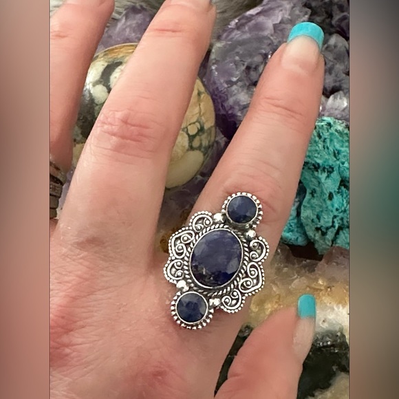 Sodalite Bali BoHo chic sterling silver ring - Picture 4 of 5
